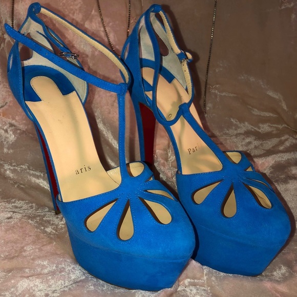 Christian Louboutin BLUE Amyada Platform Pumps Sandals - Picture 3 of 9